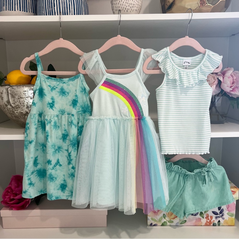 Girls Size 3T Turquoise/Green Dresses & tank/short set